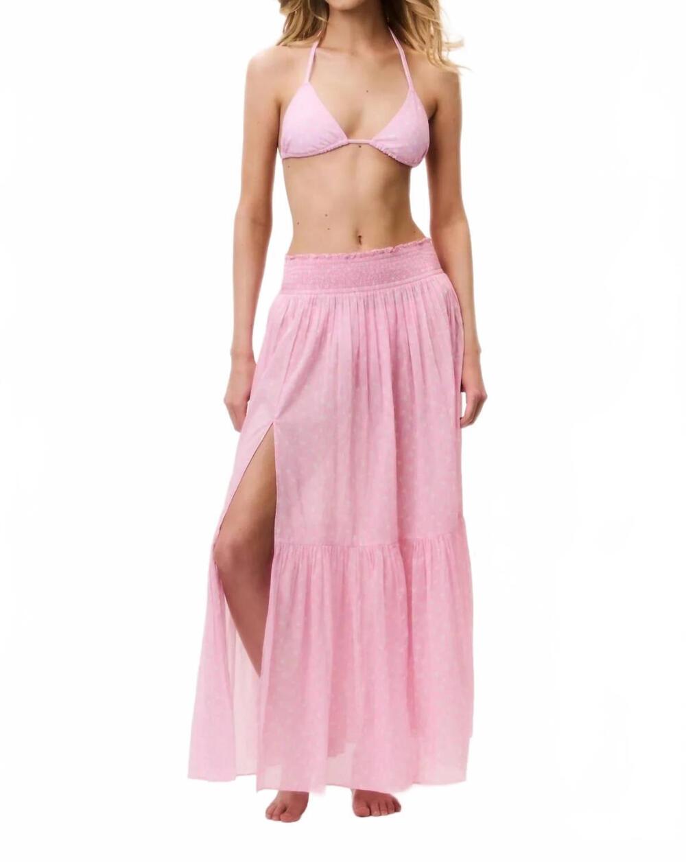 NEW LOVESHACKFANCY umber cotton cover-up skirt in polaroid rose